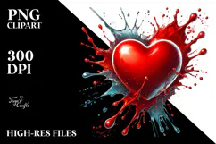 Red Glossy Heart on Splashy Background PNG Product Image 2