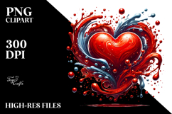 Red Glossy Heart on Splashy Background PNG Product Image 2