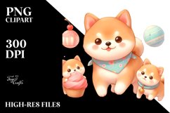 Cute Pastel Shiba Inu Watercolor Clipart Product Image 1