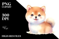 Cute Pastel Shiba Inu Watercolor Clipart Product Image 1