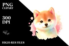 Cute Pastel Shiba Inu Watercolor Clipart Product Image 1