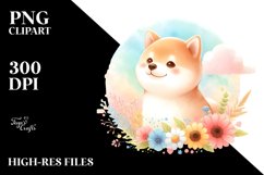Cute Pastel Shiba Inu Watercolor Clipart Product Image 1