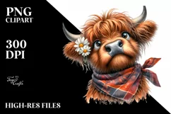 Highland Cow with Bandana and Daisy | Sublimation | Clipart Product Image 3