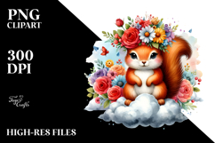 Cute Squirrel Adorned with Flower Crown PNG Product Image 2