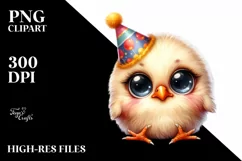 Cute Baby Chicken with Party Hat, Digital PNG Product Image 1