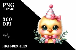 Cute Baby Chicken with Party Hat, PNG Product Image 1