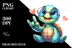 Vibrant Turtle Portrait Love Sign Clipart Product Image 1