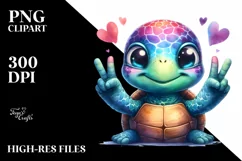 Vibrant Turtle Portrait Love Sign Clipart Product Image 1
