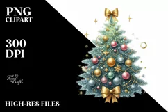 Watercolor Glittery Christmas Tree PNG Product Image 2