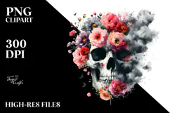 Colorful Skull with Flowers PNG Product Image 2