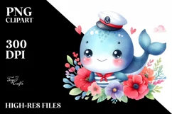 Colorful Cute Baby Whale with Sailor | Sublimation | Clipart Product Image 1