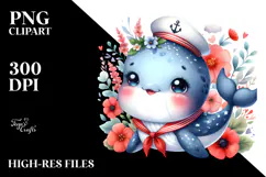 Small Baby Whale Sailor | Sublimation | Clipart Product Image 2