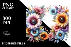 Colorful Sunflower Floral Frame PNG Product Image 3