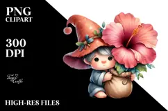 Cute Baby Gnome with Hibiscus PNG Product Image 2