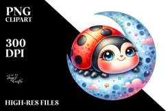 Colorful Cute Baby Ladybug Resting on Moon | Sublimation | Product Image 1
