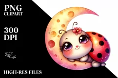Colorful Cute Baby Ladybug Resting on Moon | Sublimation | Product Image 3