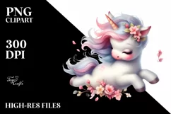 Cute Baby Unicorn Spring Petals | Clipart Product Image 3