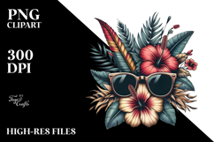 Vintage Tropical Flower Sunglasses, T-Shirt Vector Product Image 2