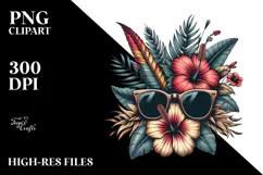 Vintage Tropical Flower Sunglasses, T-Shirt Vector Product Image 2