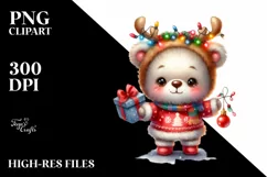 a Vibrant Baby Bear PNG with Reindeer Horns Product Image 3