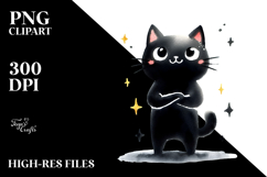 Funny Black Cat Watercolor, PNG Product Image 2