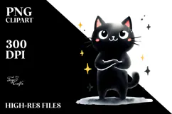 Funny Black Cat Watercolor, PNG Product Image 2