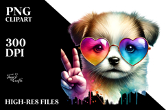 Colorful Puppy with Heart Shaped Sunglasses PNG Product Image 2