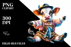 colorful Baby Cow in Schottische Dancer's Outfit Product Image 1