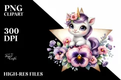 Star Pansy Watercolor Unicorn | Clipart Product Image 3