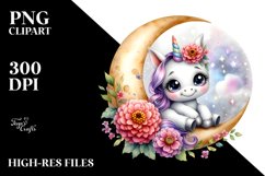 Colorful Baby Unicorn Zinnia on Moon | Sublimation | Clipart Product Image 3