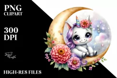 Colorful Baby Unicorn Zinnia on Moon | Sublimation | Clipart Product Image 3