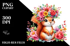 Cartoon Squirrel Flower Crown | Sublimation | Clipart Product Image 2