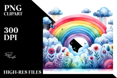 Vibrant Rainbow with Clouds | Sublimation | Clipart Product Image 2