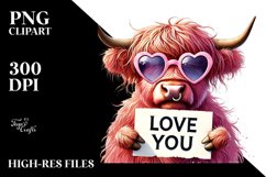 Detailed Pink Highland Cow, PNG Product Image 2