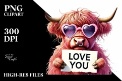 Detailed Pink Highland Cow, PNG Product Image 2