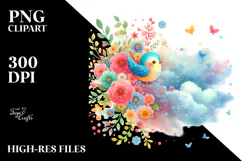 Cute Bird Flowers PNG Product Image 2