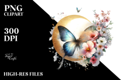 Grungy Butterfly with Spring Flowers, Transparent PNG Product Image 2