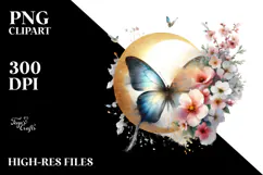 Grungy Butterfly with Spring Flowers, Transparent PNG Product Image 2