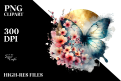 Grungy Butterfly with Spring Flowers, Transparent PNG Product Image 2