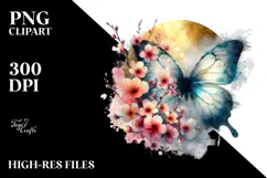 Grungy Butterfly with Spring Flowers, Transparent PNG Product Image 2