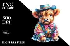 colorful Baby Highland Cow in Square Dancer&#039;s Outfit Product Image 1