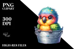 Colorful Baby Parrot Bucket PNG Product Image 2
