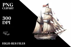 Funny Vintage Sailboat with Ribbons | Sublimation Clipart Product Image 3