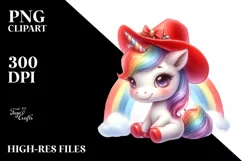 Baby Unicorn with Red Hat and Rainbow | Clipart Product Image 1