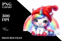 Cute Baby Unicorn Red Hat | Sublimation | Clipart Product Image 1