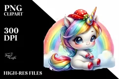 Cute Baby Unicorn with Red Hat Clipart Product Image 3
