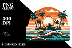 Retro Tropical Island Sunset PNG Product Image 2
