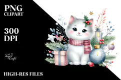 colorful watercolor cat with Christmas Decoration Product Image 2