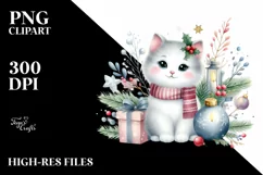 colorful watercolor cat with Christmas Decoration Product Image 1