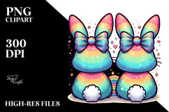 Colorful Retro Bunnies Back View PNG Product Image 2